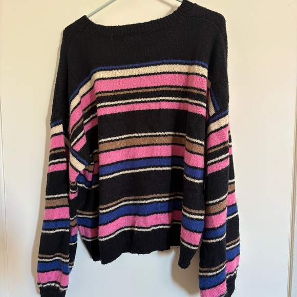 Promesa Women’s Large Acrylic Wool Striped Multicolor Sweater Pink Blue Black - Picture 6 of 6